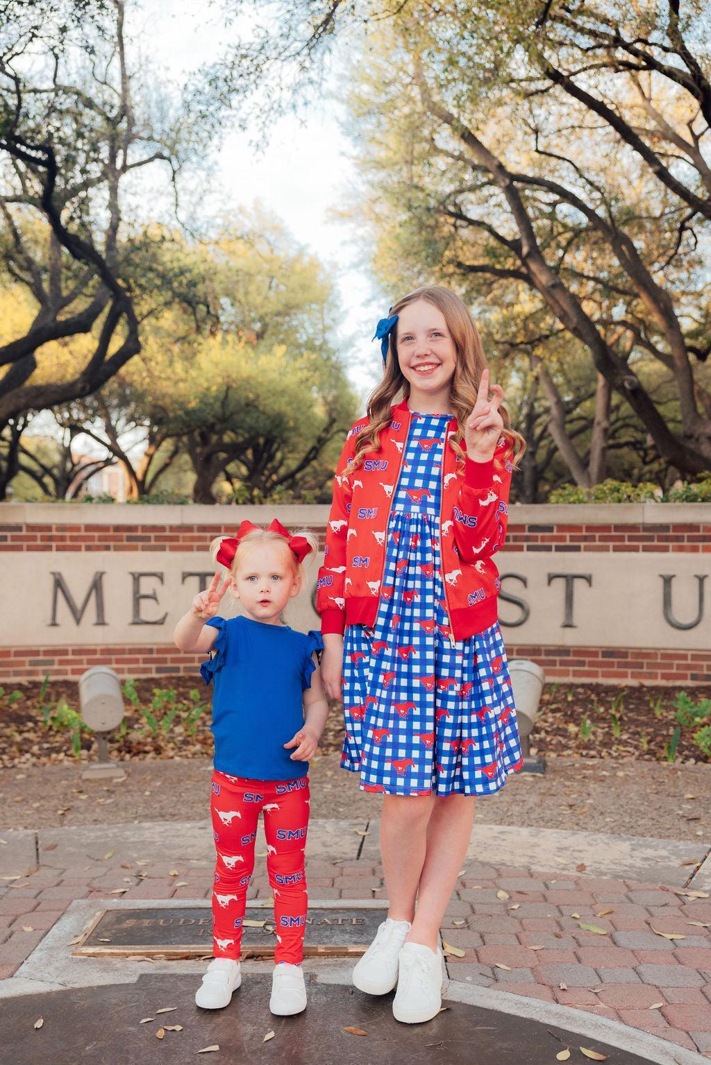 Red Mustang leggings for toddlers by Mila & Rose featuring a vibrant Mustang design on comfortable leggings.