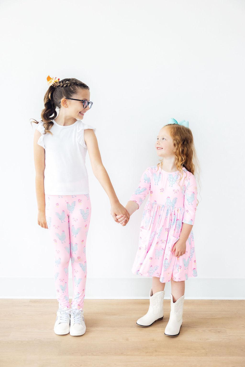Mila & Rose Little Miss Chickie leggings for 6-12 months, pink and yellow chick design, soft and comfortable baby leggings