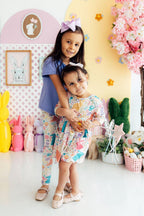 Pastel floral bunnies leggings for babies by Mila & Rose, featuring soft pastel colors and cute bunny print.