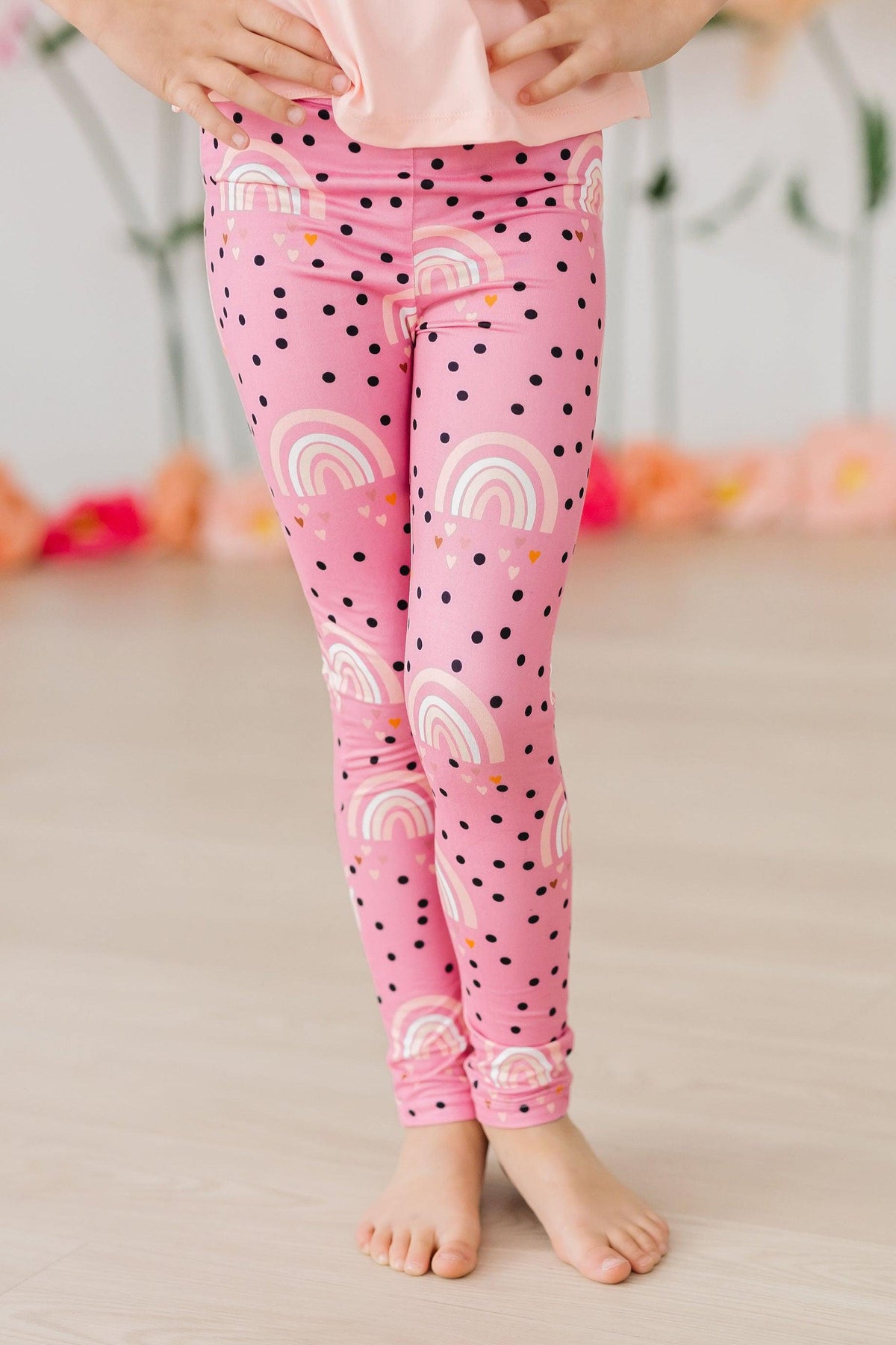 Mila & Rose Rainbow Wishes leggings for toddlers, colorful rainbow pattern, soft fabric, suitable for babies aged 6-12 months.