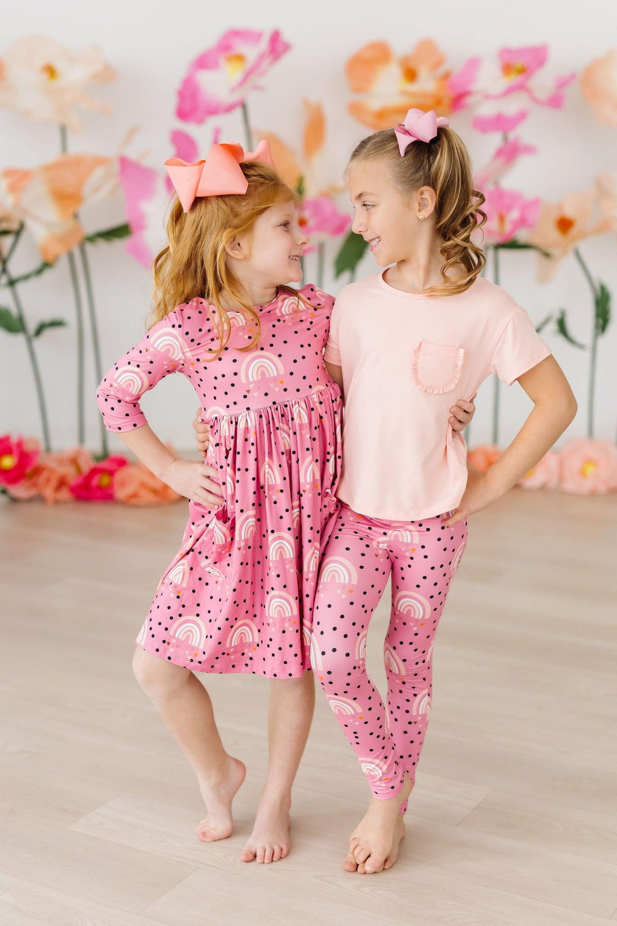 Mila & Rose Rainbow Wishes leggings for babies, featuring colorful rainbow pattern and soft stretchy fabric for comfortable wear.