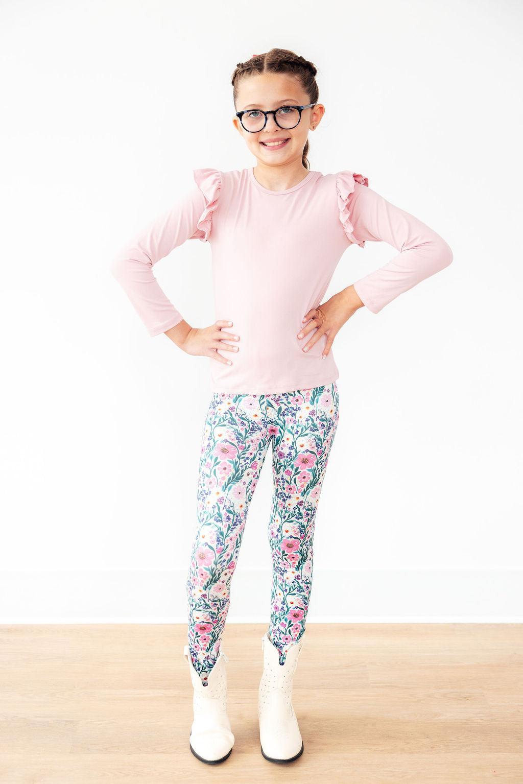 Mila & Rose Vivid Garden leggings for toddlers, featuring colorful floral pattern and soft stretchy fabric.