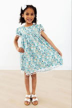 Cute Mila & Rose Furry Friends Pom Pom Dress for 12-24 months, featuring soft pom pom details and cozy fabric for toddlers.