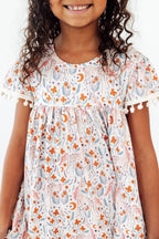 Mila & Rose unicorn-themed Pom Pom Dress for toddlers, featuring colorful pom pom details and a playful, festive design.