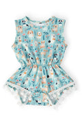 Mila & Rose Furry Friends Pom Pom Romper for babies, soft fabric with colorful pom poms, cozy and adorable baby romper.