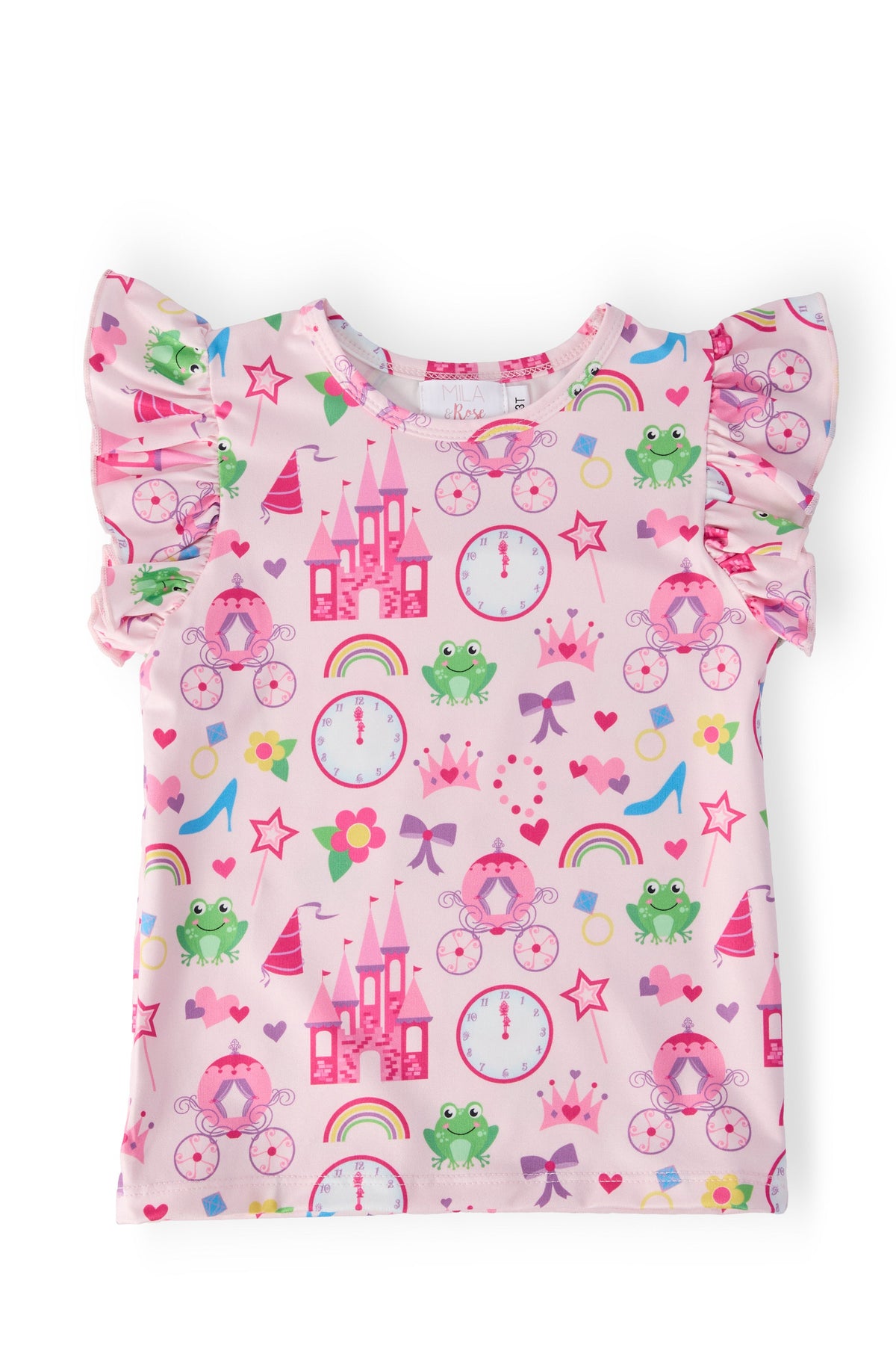 Mila & Rose Princess & the Froggie short-sleeve ruffle tee for toddlers, featuring a cute froggie design and ruffled sleeves.
