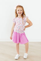 Mila & Rose Whimsical Woods short-sleeve ruffle tee for toddlers, featuring a playful design and soft fabric in a charming style.