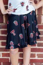 Texas Tech Black Raider Red ruffle twirl skort by Mila & Rose®, featuring a playful ruffle design and vibrant red and black colors.