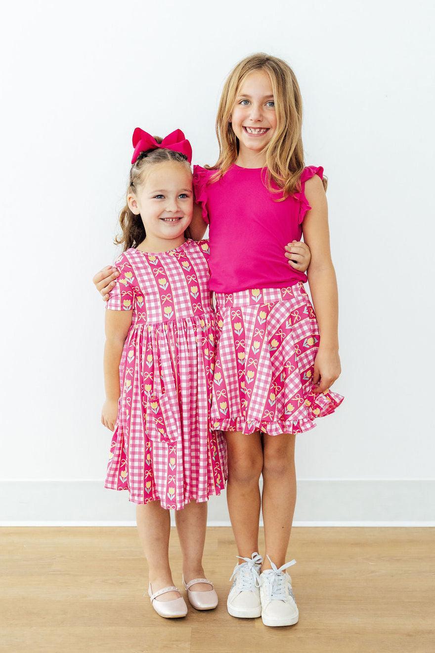 Mila & Rose I Love You Tulip Much Ruffle Twirl Skort for babies, pink with ruffled hem, perfect for adorable summer outfits.