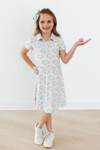 Toddler girl's green short-sleeve polo dress by Mila & Rose, featuring a classic collar and comfortable fit.