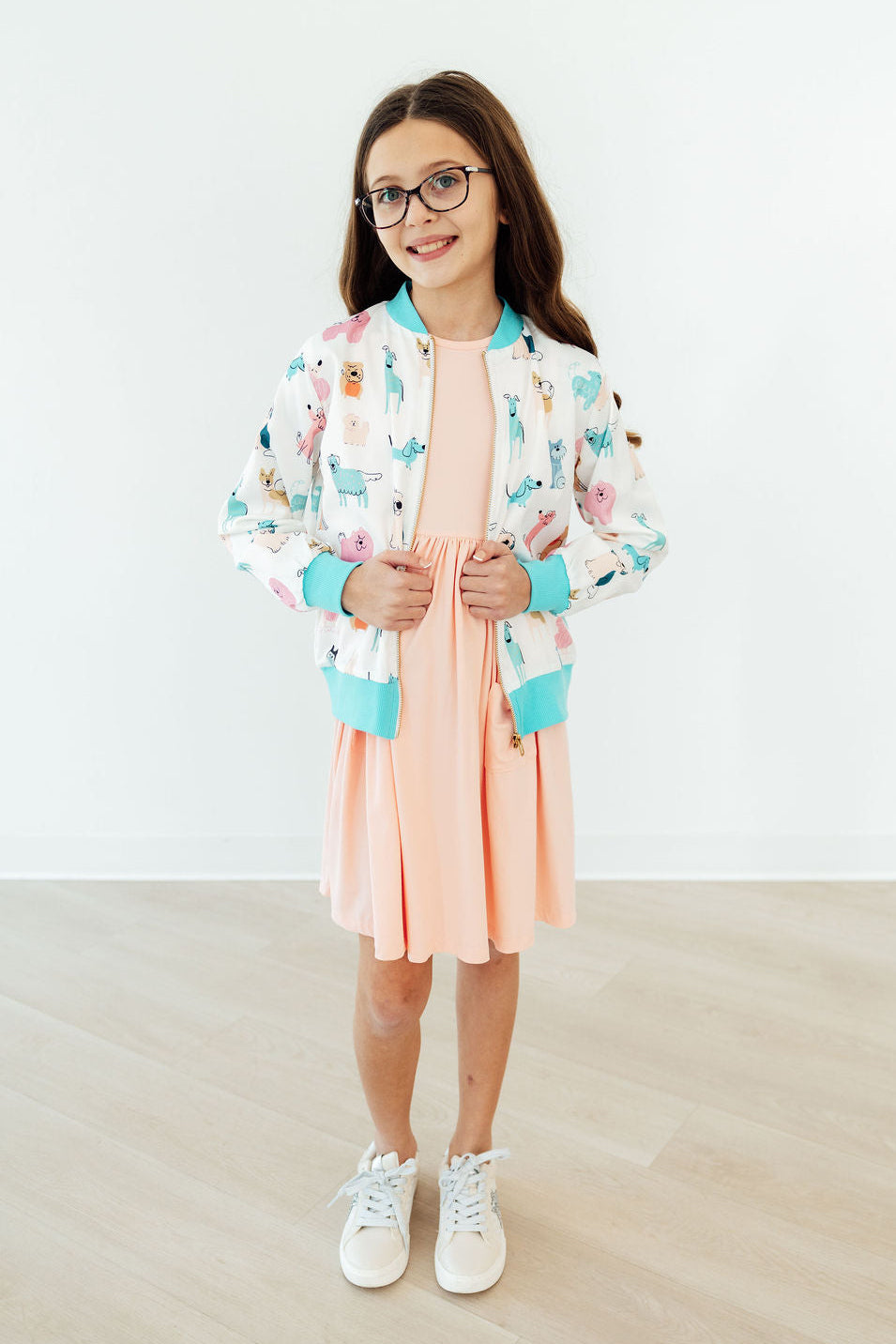 Mila & Rose Puppy Pals satin jacket for toddlers, featuring a soft satin fabric and playful puppy design.