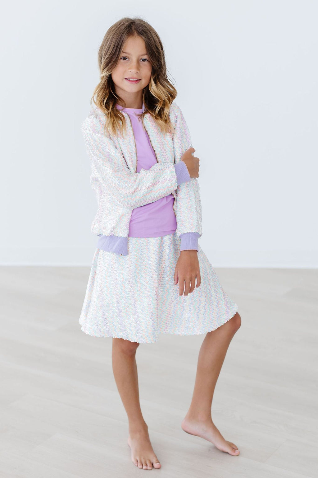 Mila & Rose unicorn flip sequin twirl skort for toddlers with colorful sequins and a playful unicorn design.