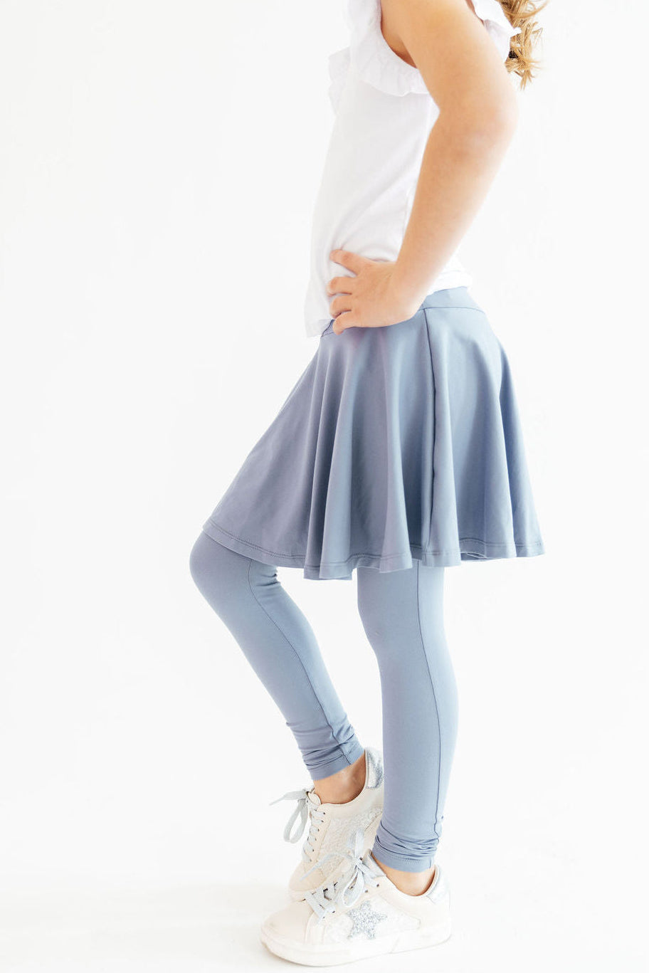 Dusty blue Mila & Rose® skegging featuring a twirl pattern, fitted and comfortable for casual wear.