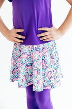 Mila & Rose® Head in the Clouds Twirl Skegging in soft fabric with cloud pattern, close-up of the comfortable, stretchy leggings.