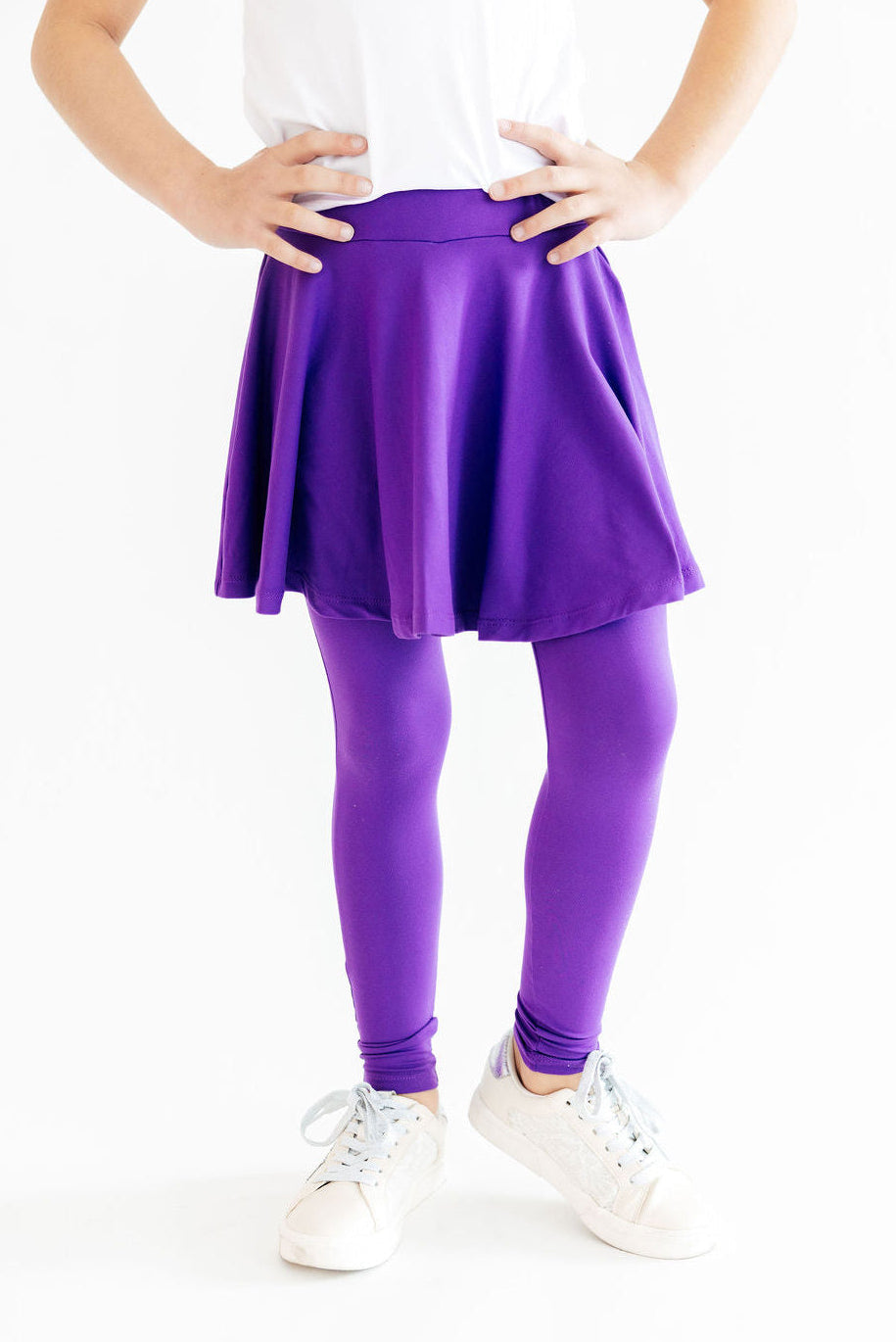 Purple Mila & Rose® skegging with a twirl pattern, fitted design, and comfortable stretch fabric for activewear or casual wear.