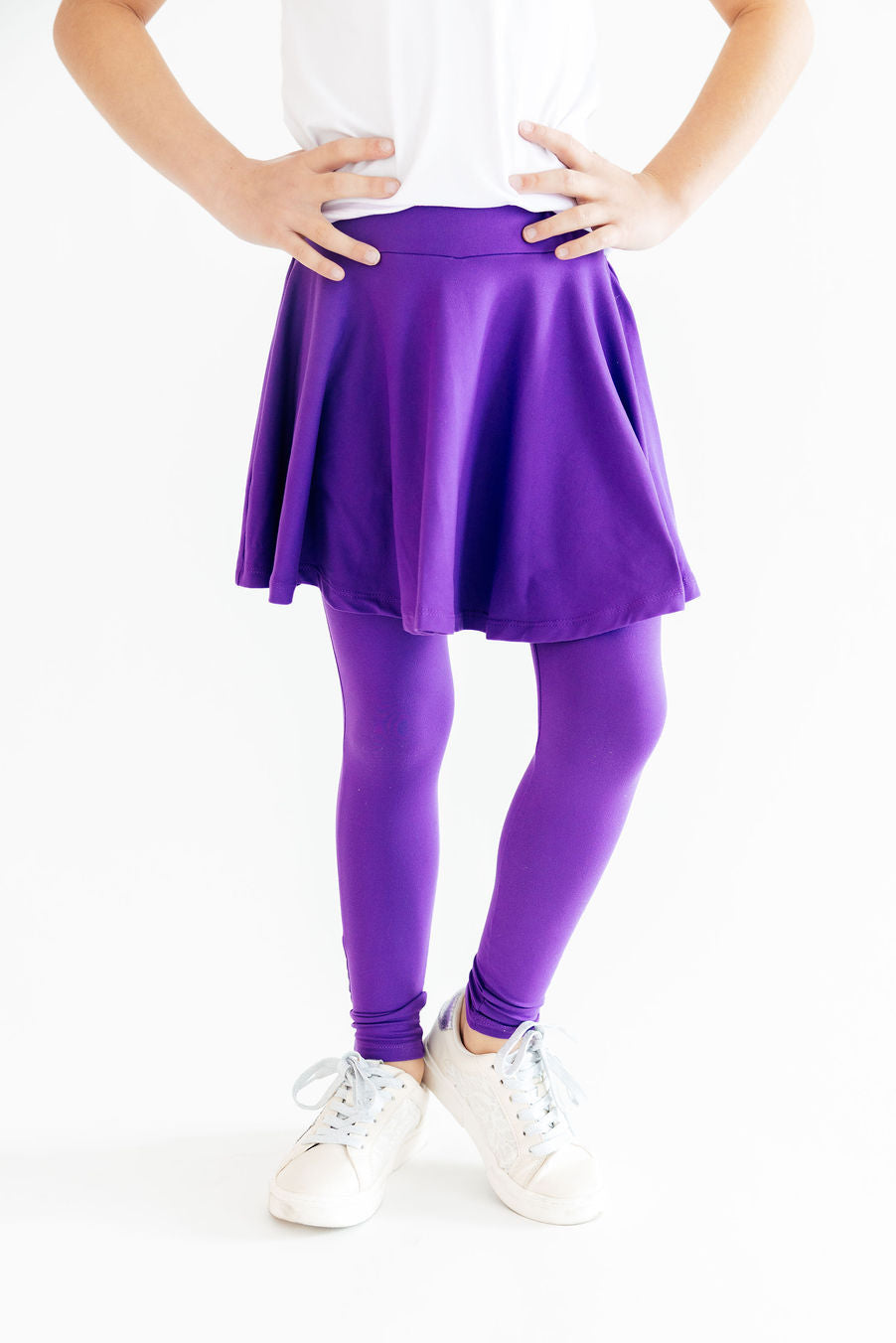 Purple Twirl Skegging by Mila & Rose, stretchy athletic skegging with a vibrant purple swirl pattern, designed for comfort and style.