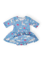 Blue Moon 3/4 sleeve twirl bodysuit by Mila & Rose, featuring a playful design and comfortable fabric for infants.