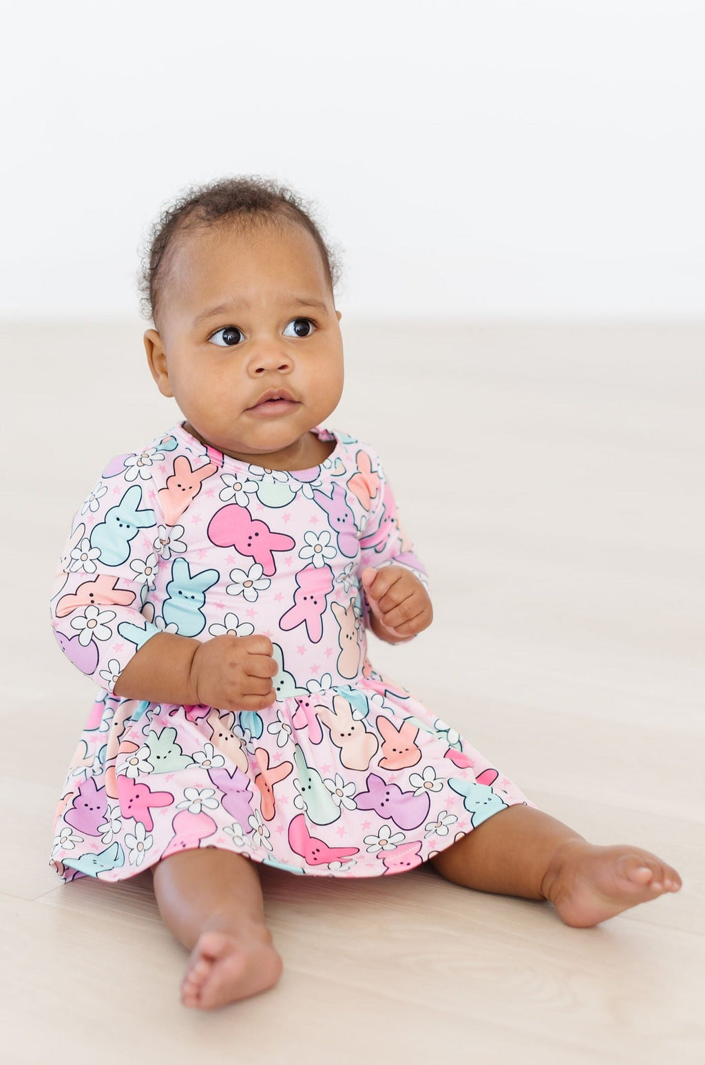 Mila & Rose Twirl Bodysuit for infants, 3/4 sleeve design with "Hangin with My Peeps" print, soft and comfortable for babies.