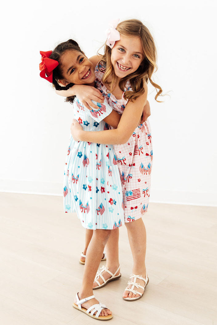 Mila & Rose® Home of the Brave short-sleeve pocket twirl dress for toddlers, featuring a playful design and comfortable fit.
