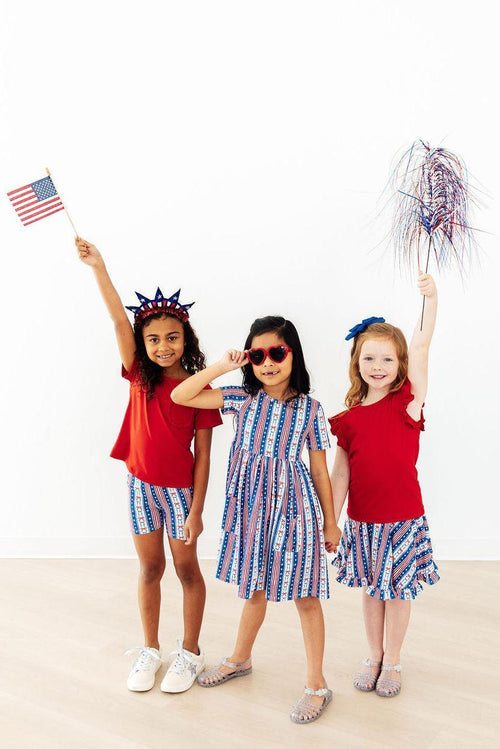 Mila & Rose All-American Girl Twirl Shorts for toddlers, pink with playful pattern, perfect for warm weather and active play.
