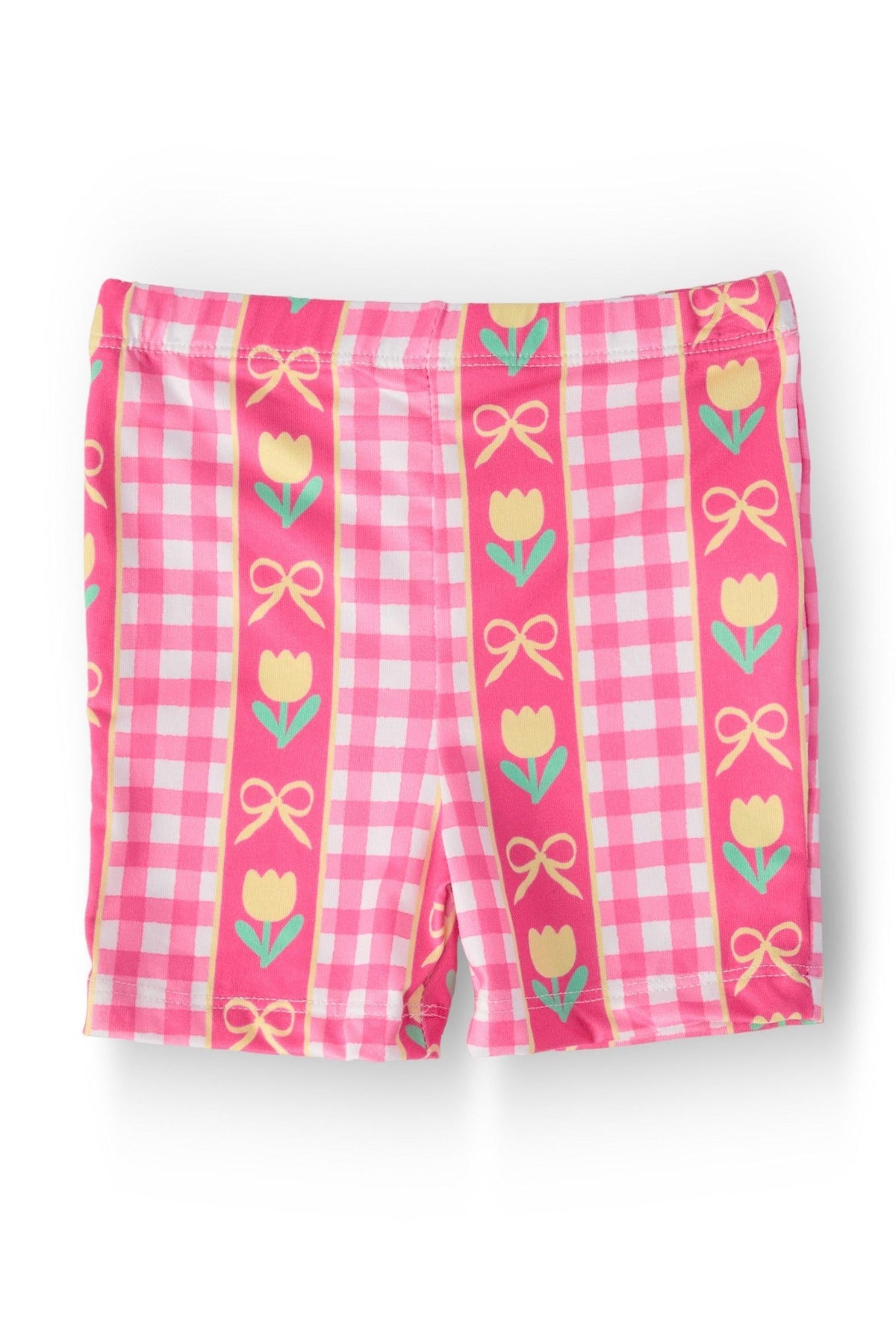 Mila & Rose® I Love You Tulip Much Twirl Shorts for toddlers, pink and white floral design with ruffled hem for girls.