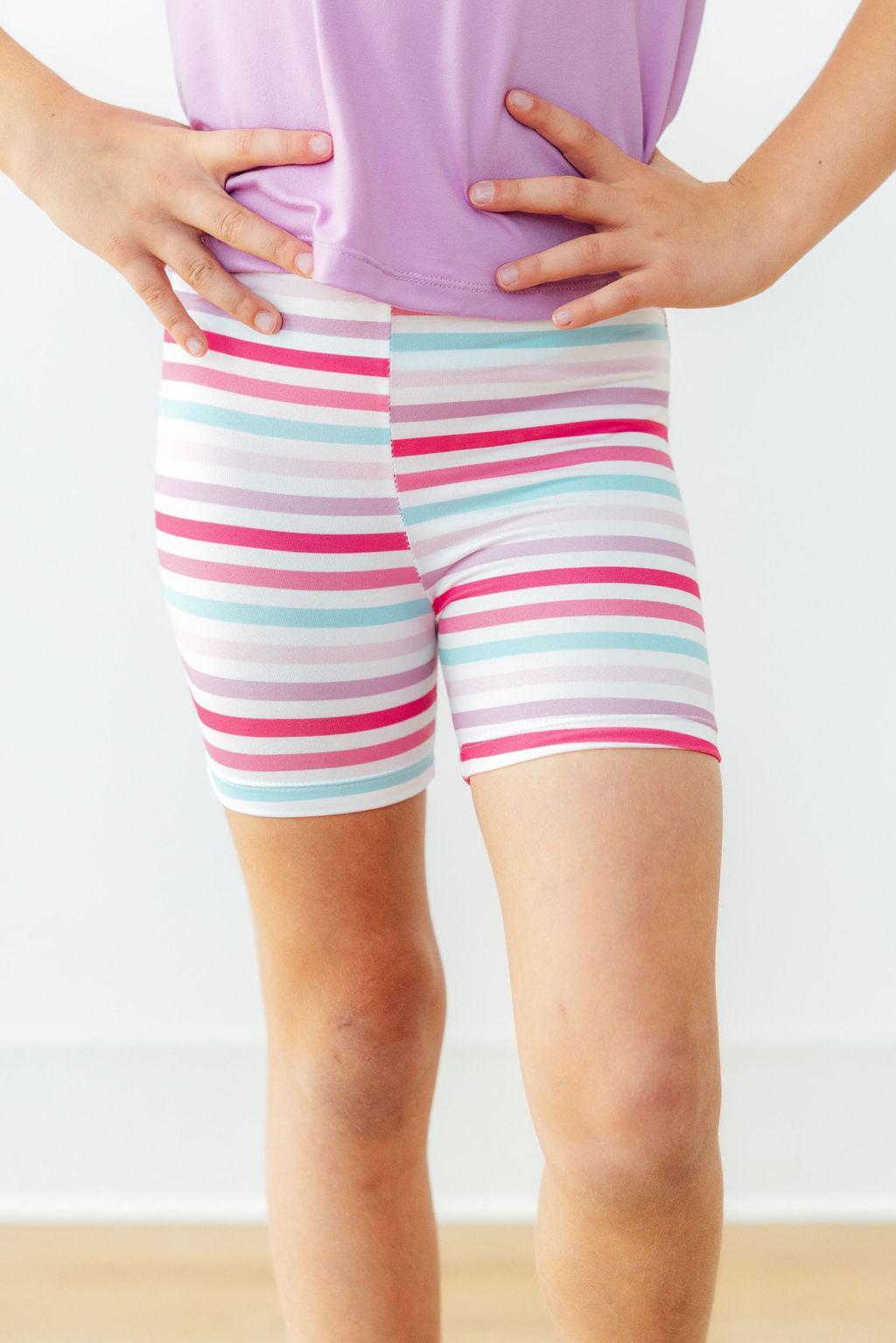 Pastel stripes Mila & Rose twirl shorts for 12-24 months, featuring a playful, colorful design perfect for little girls.