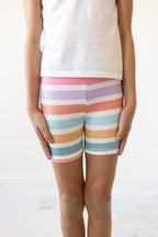 Mila & Rose ® spring striped twirl shorts for 12-24 months, featuring colorful vertical stripes and a playful, flared design.
