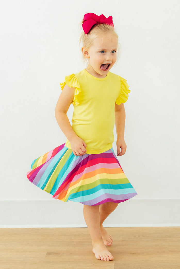 Mila & Rose® Cheerful Stripes Twirl Skort for girls in size 6-12 months, featuring colorful striped fabric and a playful twirl design.