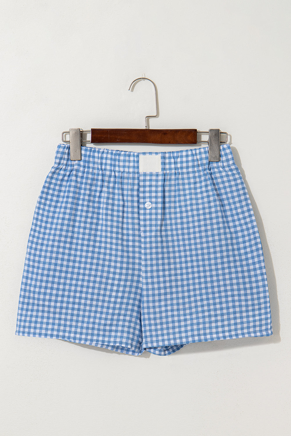 Red gingham printed high waist casual shorts from Mommas Hive, made of polyester, displayed on a white background.