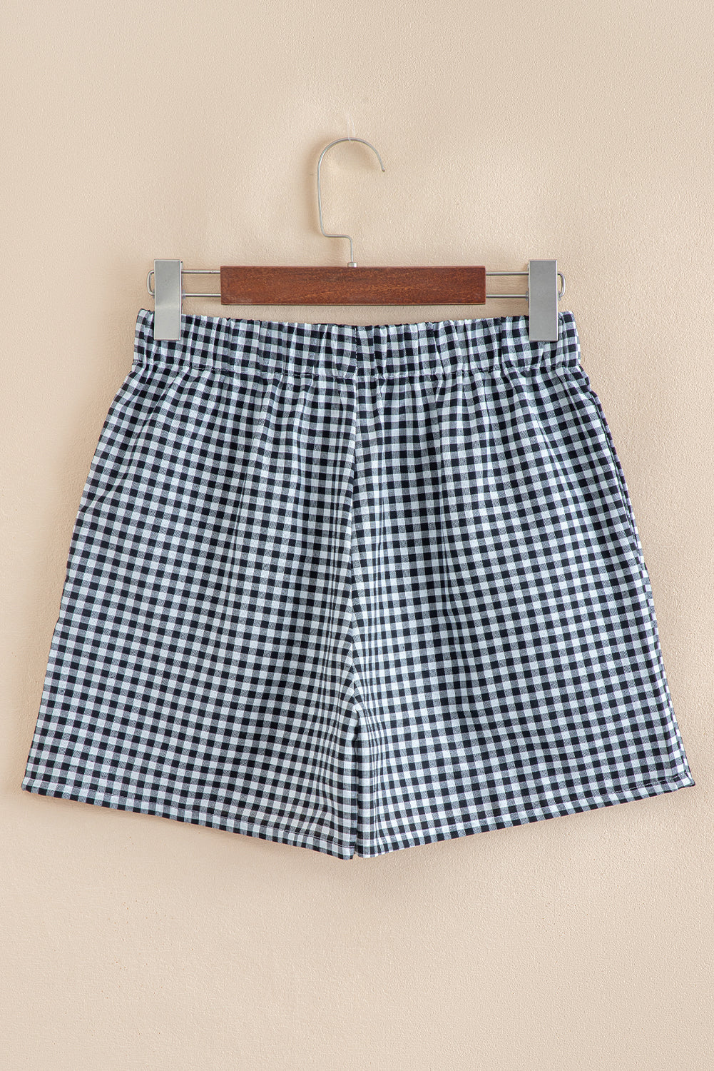 Red gingham printed high waist shorts by Mommas Hive, casual polyester bottoms with a comfortable fit and stylish design.