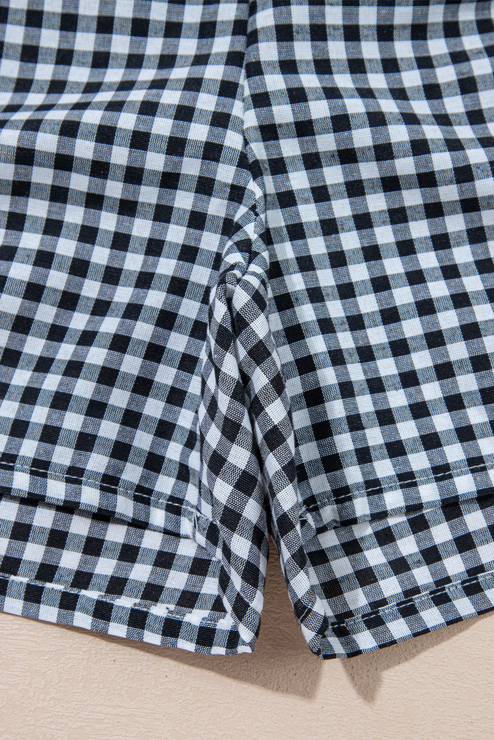 Red gingham printed high waist casual shorts by Mommas Hive, lightweight polyester bottoms with a comfortable fit.