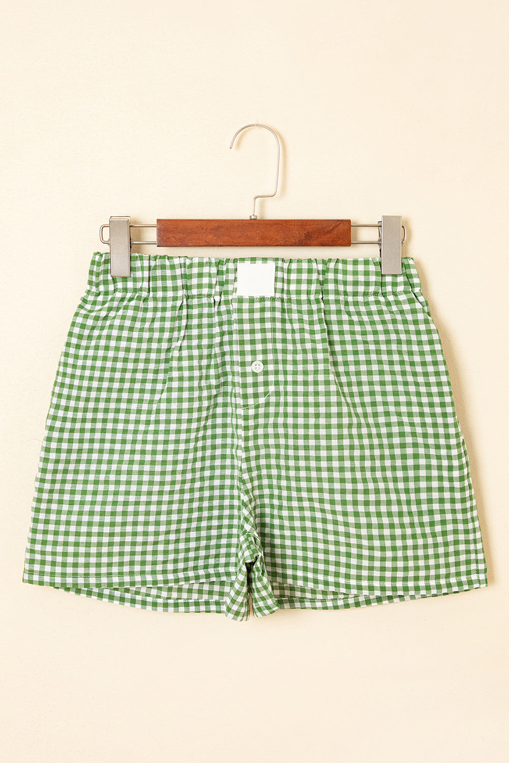 Red gingham printed high-waist shorts from Mommas Hive, casual polyester bottoms with a stylish fit and classic pattern.
