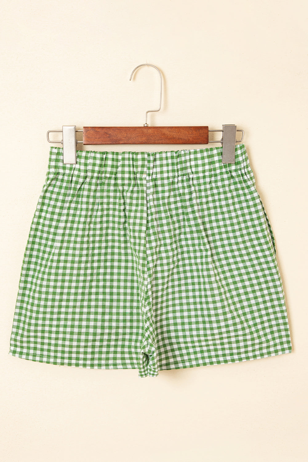 Red gingham printed high waist shorts by Mommas Hive, casual polyester bottoms with a stylish fit.