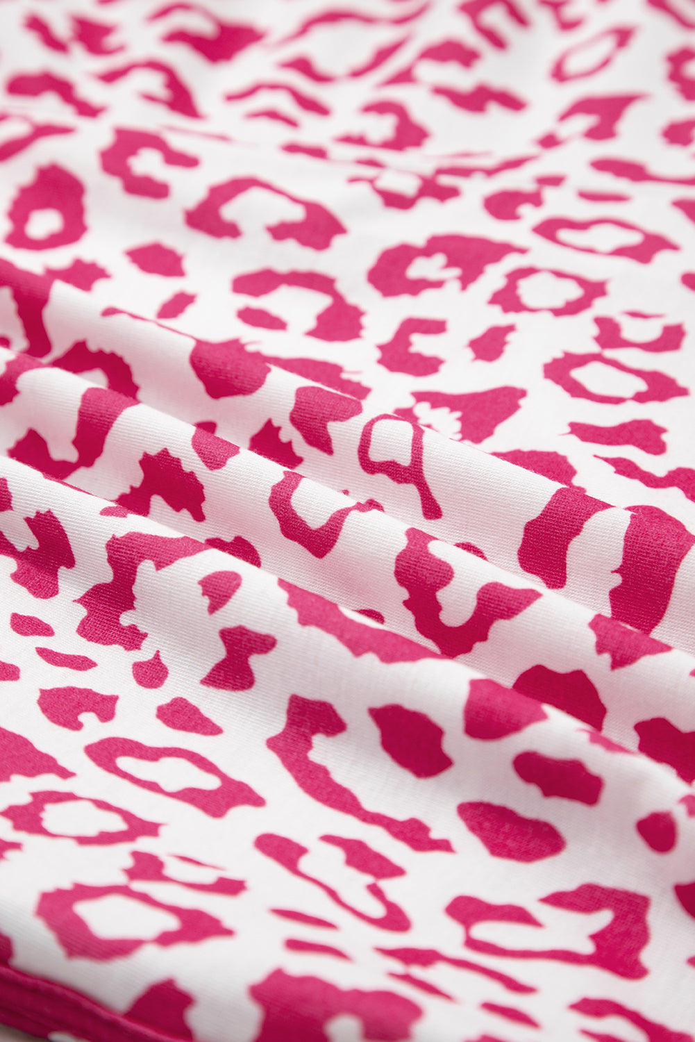Pink leopard print casual shorts with elastic waistband, lace-up front, contrast trim, made by Mommas Hive.