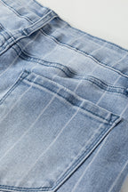 Beau Blue Multi Buttons Pinstripe Wide Leg Jeans by Mommas Hive, cotton blend denim with button details and wide-leg fit.