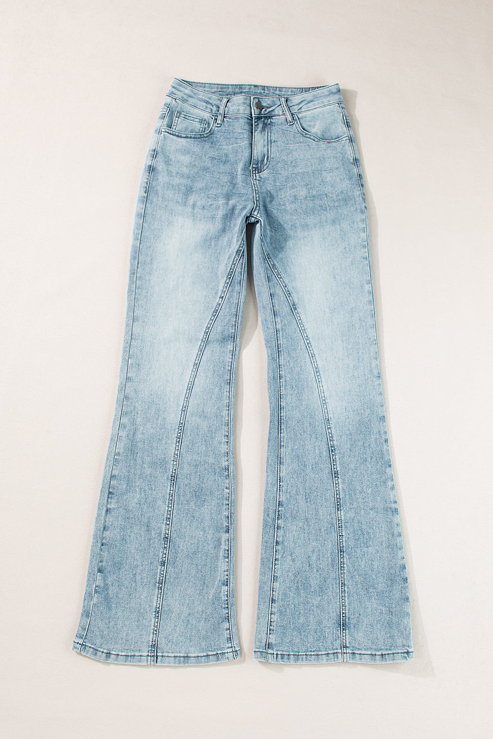 Dusk blue acid wash wide-leg high waist long jeans by Mommas Hive, featuring a relaxed fit and distressed details.