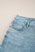 Dusk blue acid wash extra wide leg high waist long jeans by Mommas Hive, showing the relaxed fit and stylish denim details.