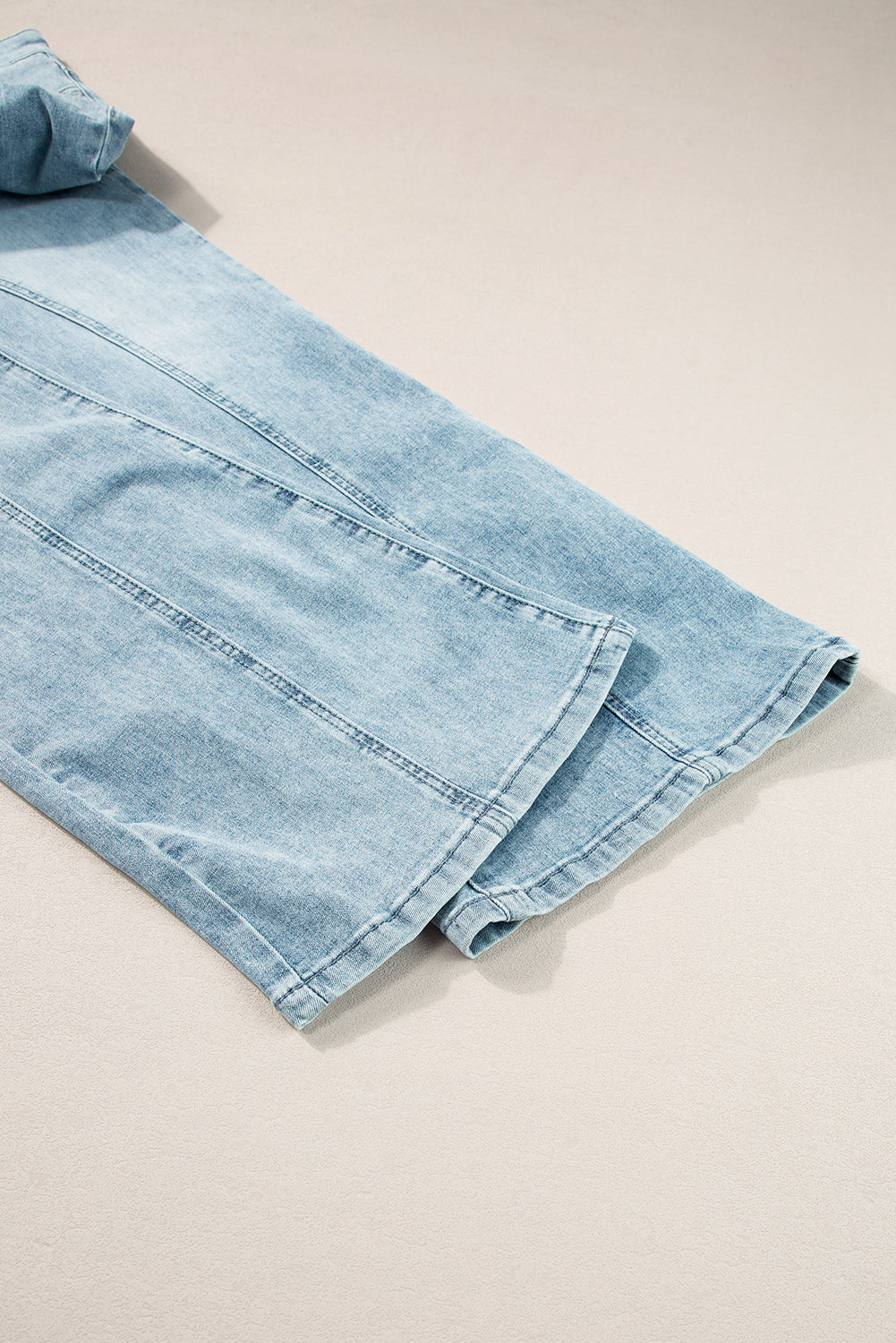 Dusk blue acid wash Mommas Hive wide-leg high waist long jeans with elastic stretch, made from cotton, polyester, and elastane.