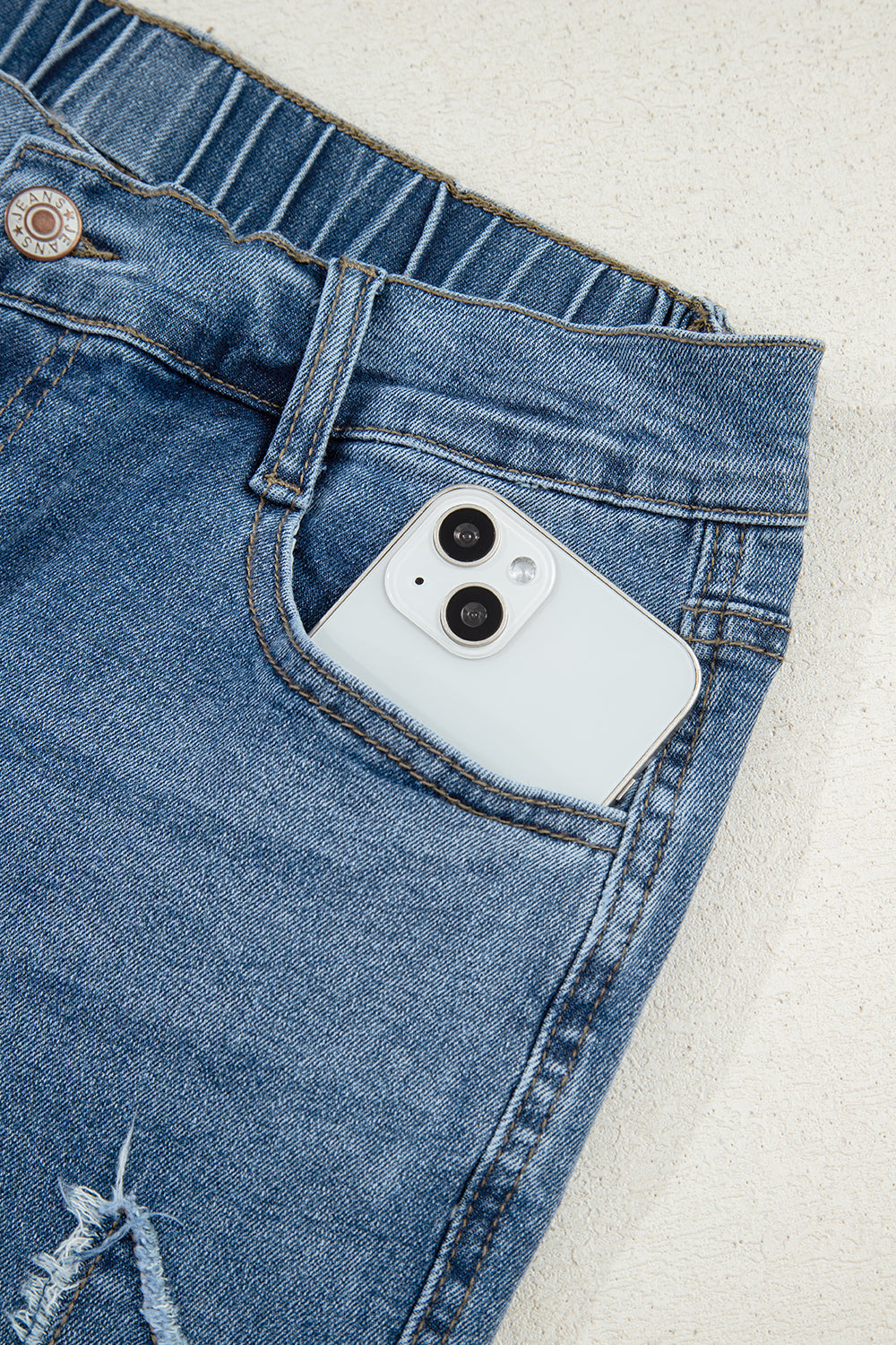 Stone blue star patchwork cropped wide-leg high-waist jeans by Mommas Hive, featuring a stylish patchwork design and comfortable fit.