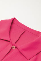 Bright pink Mommas Hive loose romper with half-button collar, made of 100% polyester, featuring a relaxed fit and casual style.