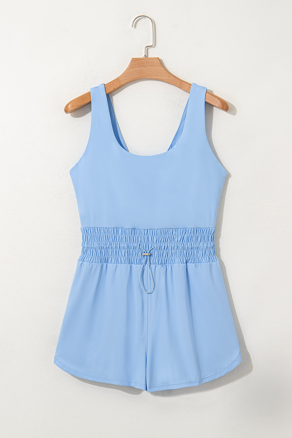 Plain sleeveless romper by Mommas Hive with cinched waist, drawstring detail, made of polyamide and elastane for a fitted look.