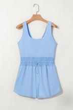 Plain sleeveless romper by Mommas Hive with cinched waist, drawstring detail, made of polyamide and elastane for a fitted look.
