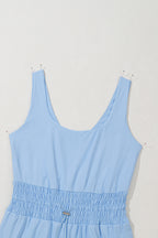 Mommas Hive plain sleeveless romper with cinched waist and drawstring, made of polyamide and elastane, in a simple, stylish design.