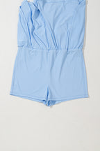 Plain sleeveless romper by Mommas Hive with cinched waist, loop drawstring, made of polyamide and elastane, casual jumpsuit style.