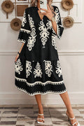 Black Western geometric print midi dress by Mommas Hive with 3/4 sleeves and a loose fit, made of 100% polyester.