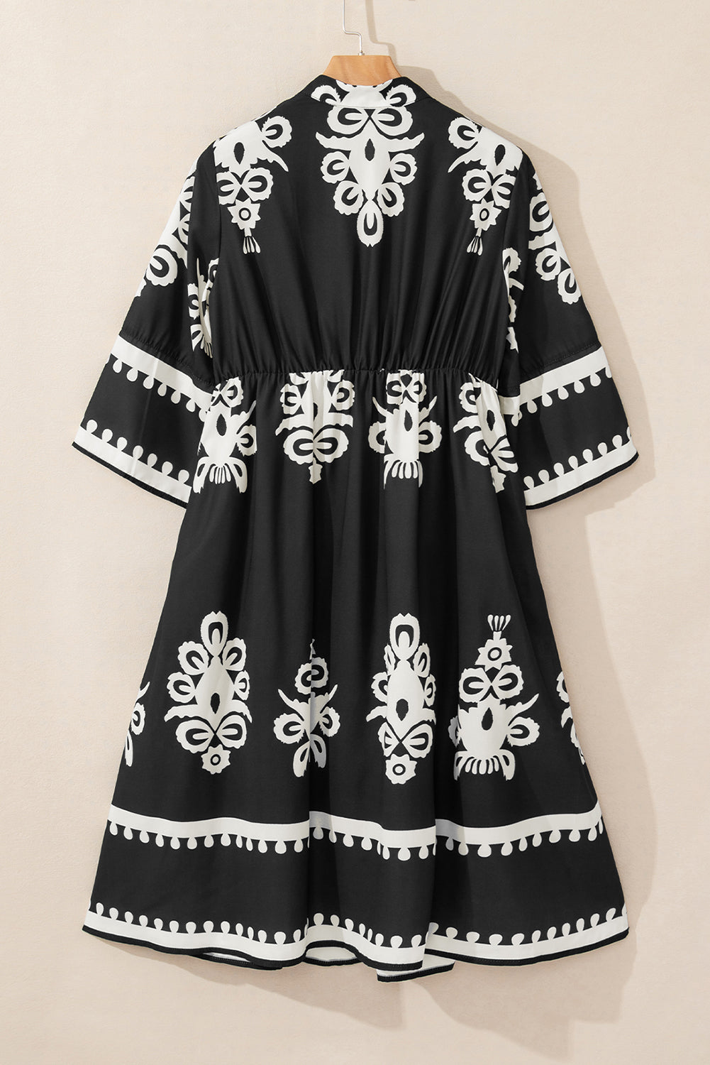 Black Western geometric print 3/4 sleeve loose midi dress by Mommas Hive, featuring a stylish and comfortable design.