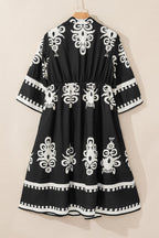 Black Western geometric print 3/4 sleeve loose midi dress by Mommas Hive, featuring a stylish and comfortable design.