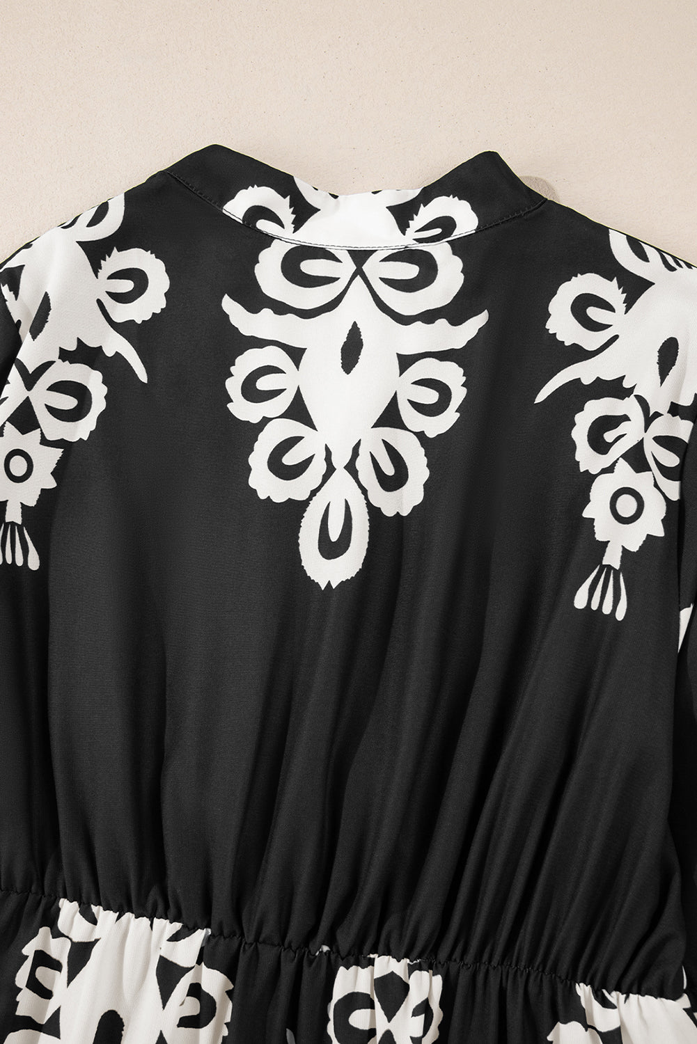 Black Western geometric print loose midi dress with 3/4 sleeves by Mommas Hive, featuring a relaxed fit and casual style.