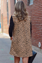 Khaki leopard print V-neck sleeveless collared mini dress by Mommas Hive, stylish and lightweight for warm weather.