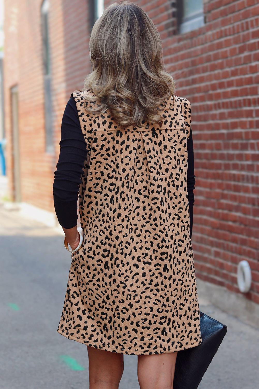 Khaki leopard print V-neck sleeveless collared mini dress by Mommas Hive, stylish and lightweight for warm weather.